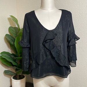BB Dakota black shimmer ruffle top